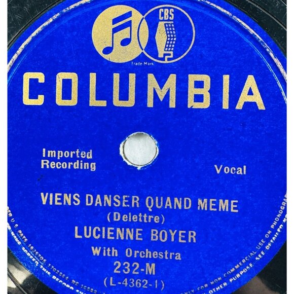 Lucienne Boyer Viens Danser Quand Meme 10in Shellac 78 RPM Columbia 232-M - Picture 2 of 4